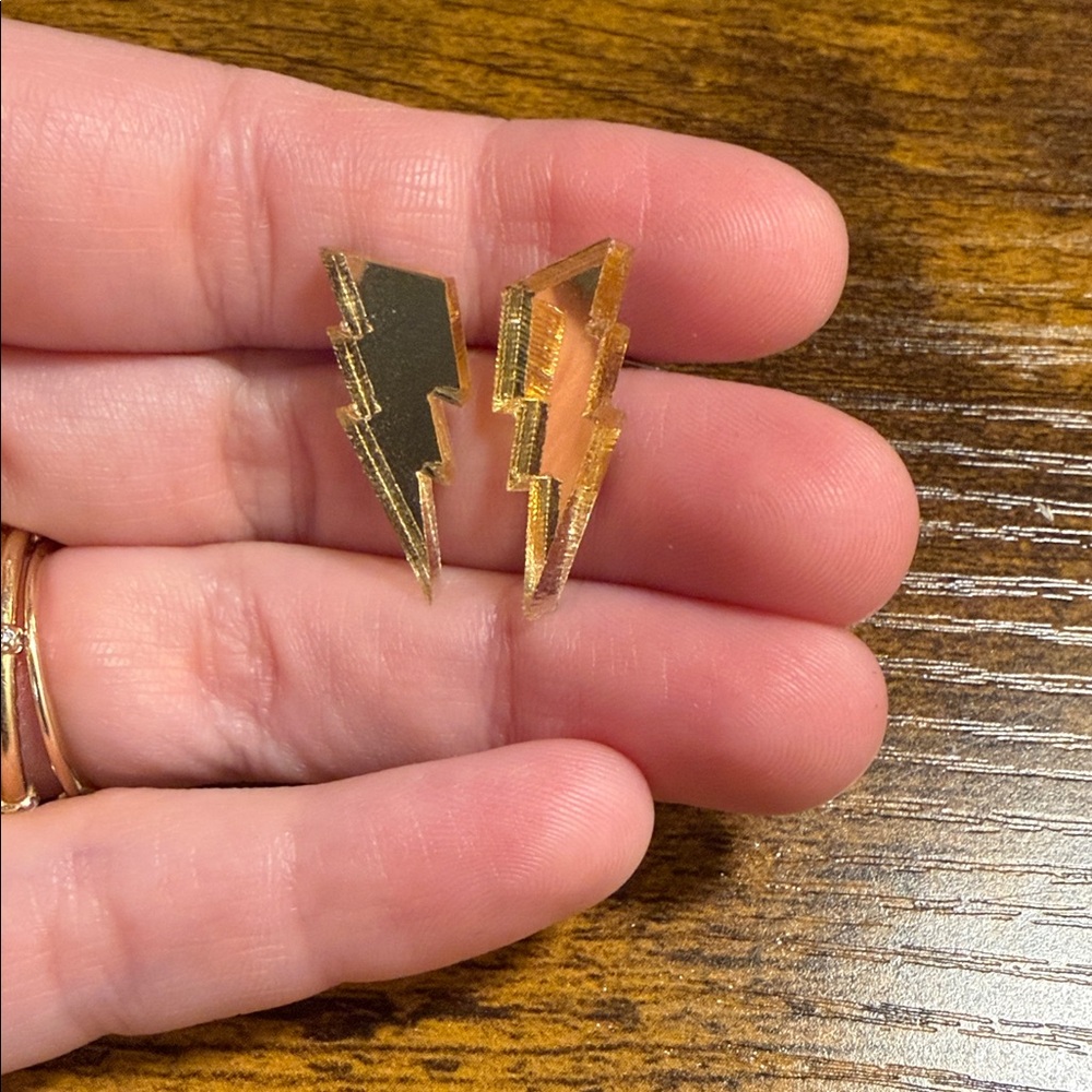 Gold Crystal Shard Lightning Bolt Earrings - Picture 2 of 3